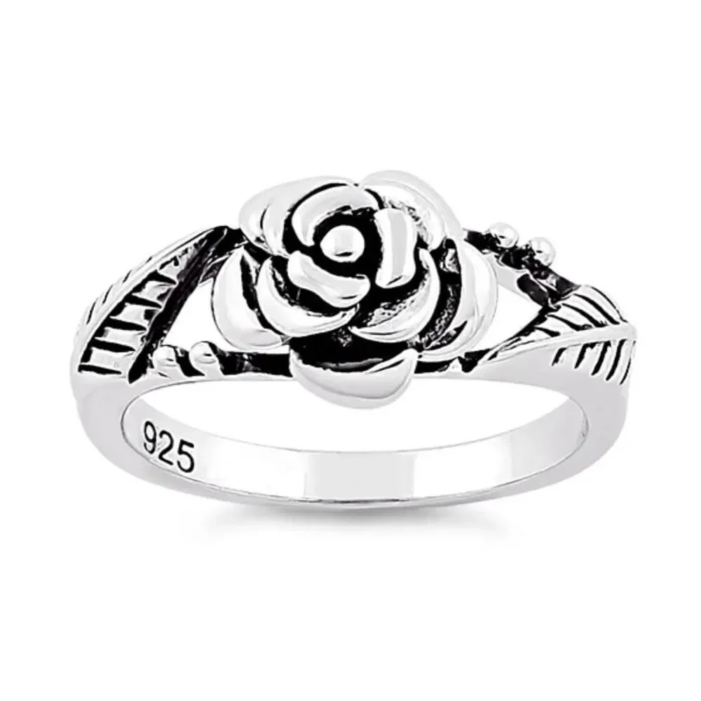 New Sterling Silver Rose Floral Ring